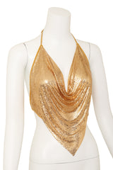 Vintage Ferrara Gold Mesh Halter Top on mannequin close @ Recess LA