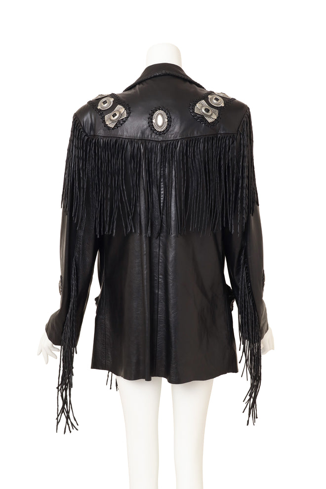 Vintage Arturo Concho Fringe Leather Jacket on mannequin back @ Recess LA