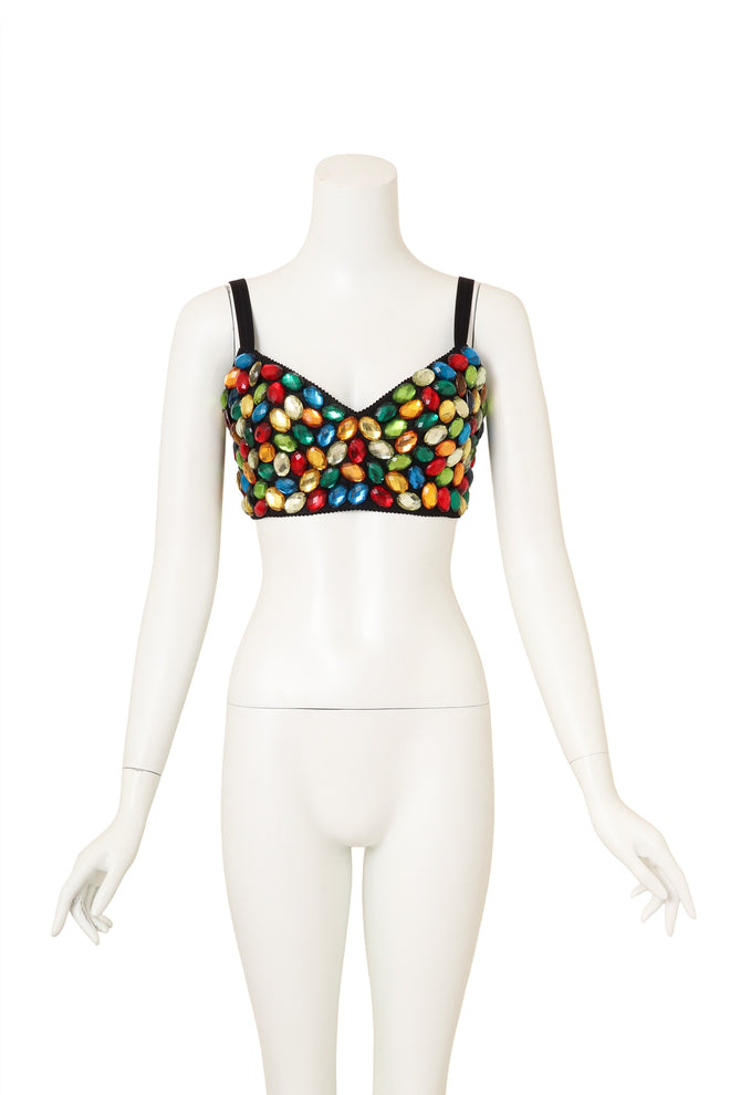 Dolce & Gabbana Rainbow Crystal Bustier Top on mannequin @ Recess LA