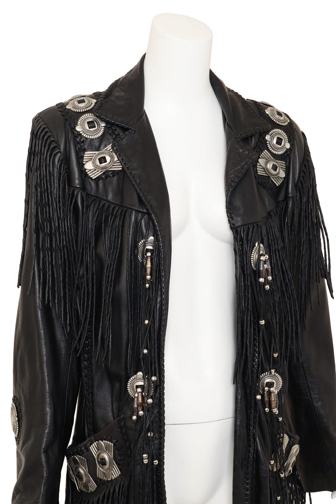 Vintage Arturo Concho Fringe Leather Jacket on mannequin close @ Recess LA