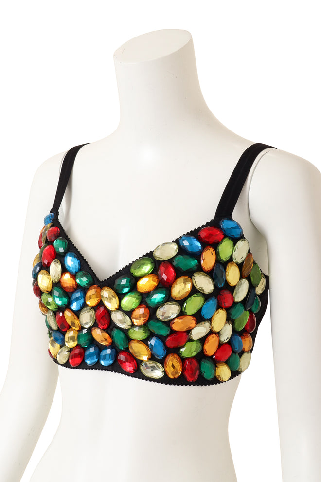 Dolce & Gabbana Rainbow Crystal Bustier Top on mannequin close @ Recess LA
