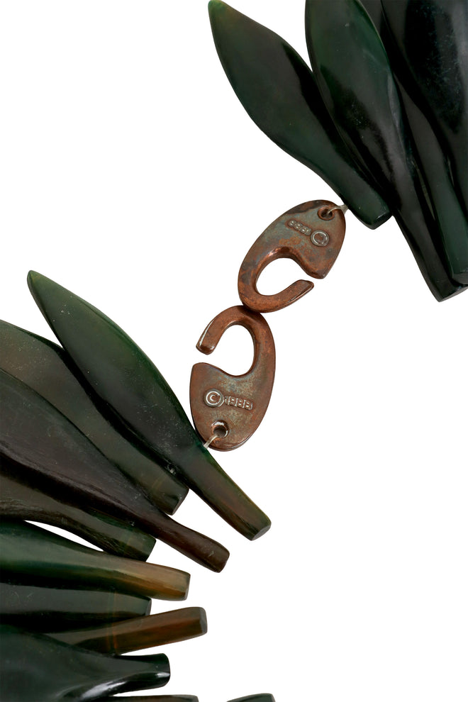 Green Resin Leaf Spike Collar by Monies 1988 stamp @ Recess LA