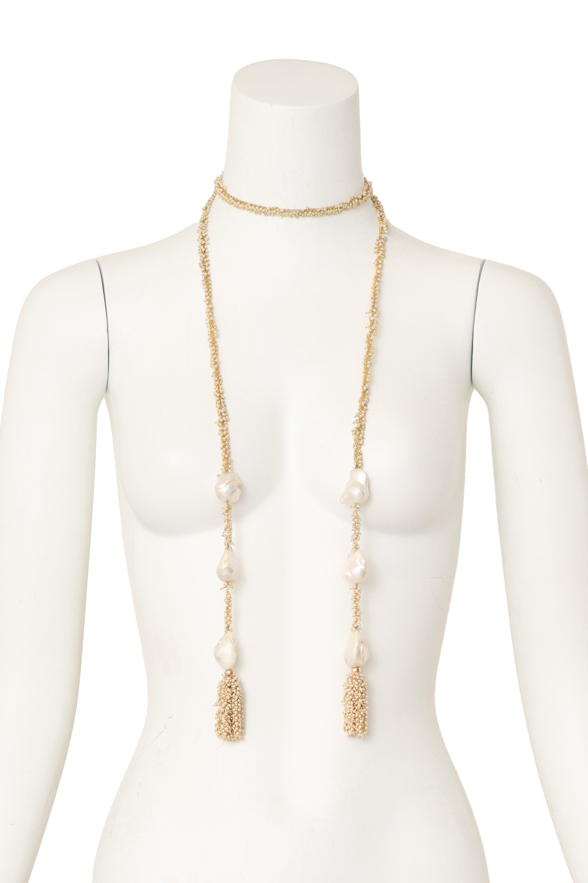 pearl cluster chain lariat necklace on mannequin neck @ Recess LA