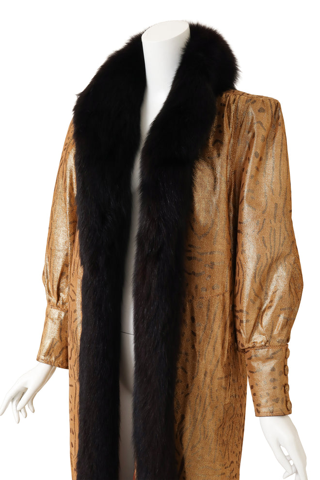 Vintage Giorgio Di Sant'Angelo Metallic Leather Animal Maxi Coat on mannequin close @ Recess LA