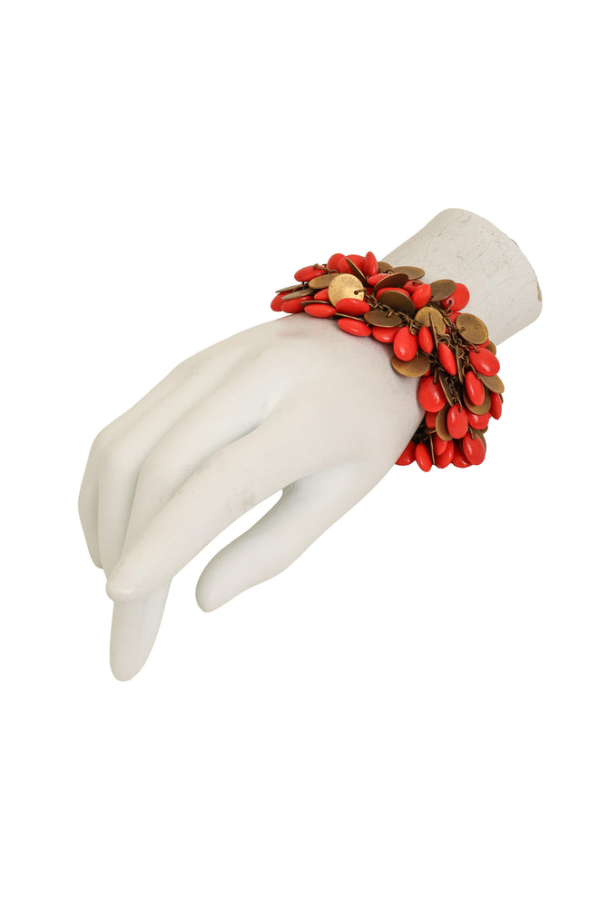 Coral Coin Leaf Clasp Bracelet on mannequin @ Recess LA