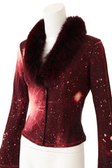 Vintage Roberto Cavalli Cosmic Fur Collar Cardigan close up @ Recess LA 