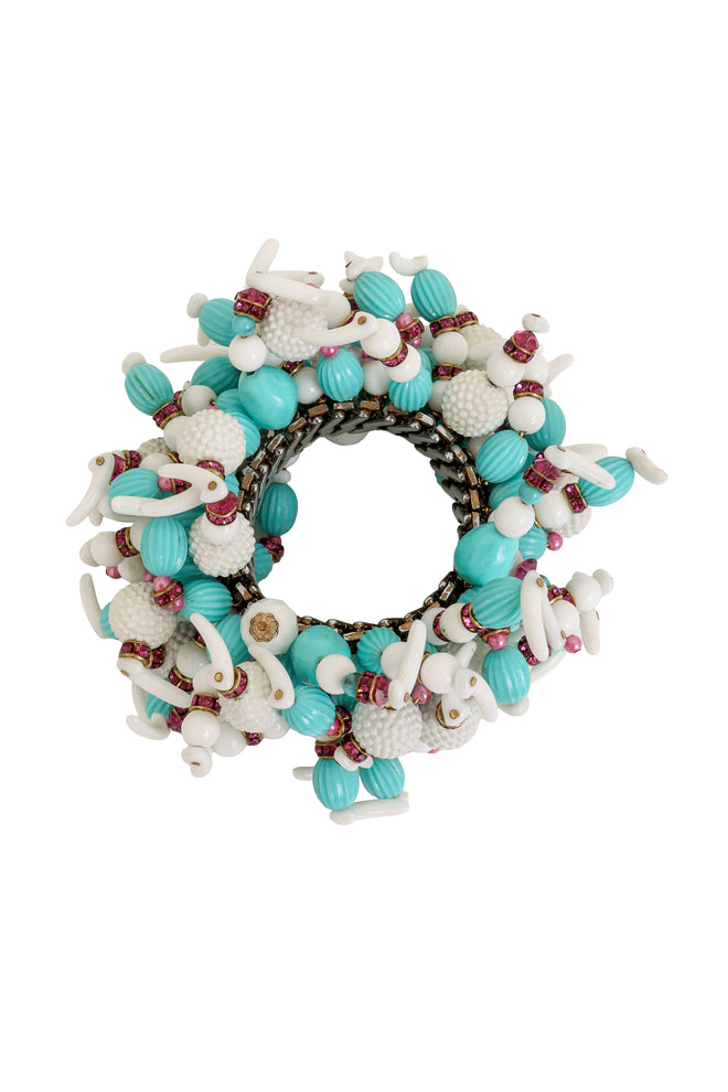 Coral Bead Cluster Bracelet from above @ Recess LA
