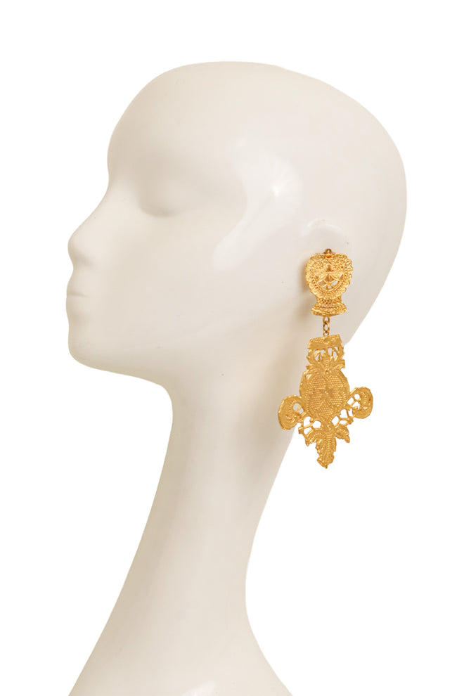  Filigree Crest Earrings by Todd Oldham on mannequin @ Recess LA