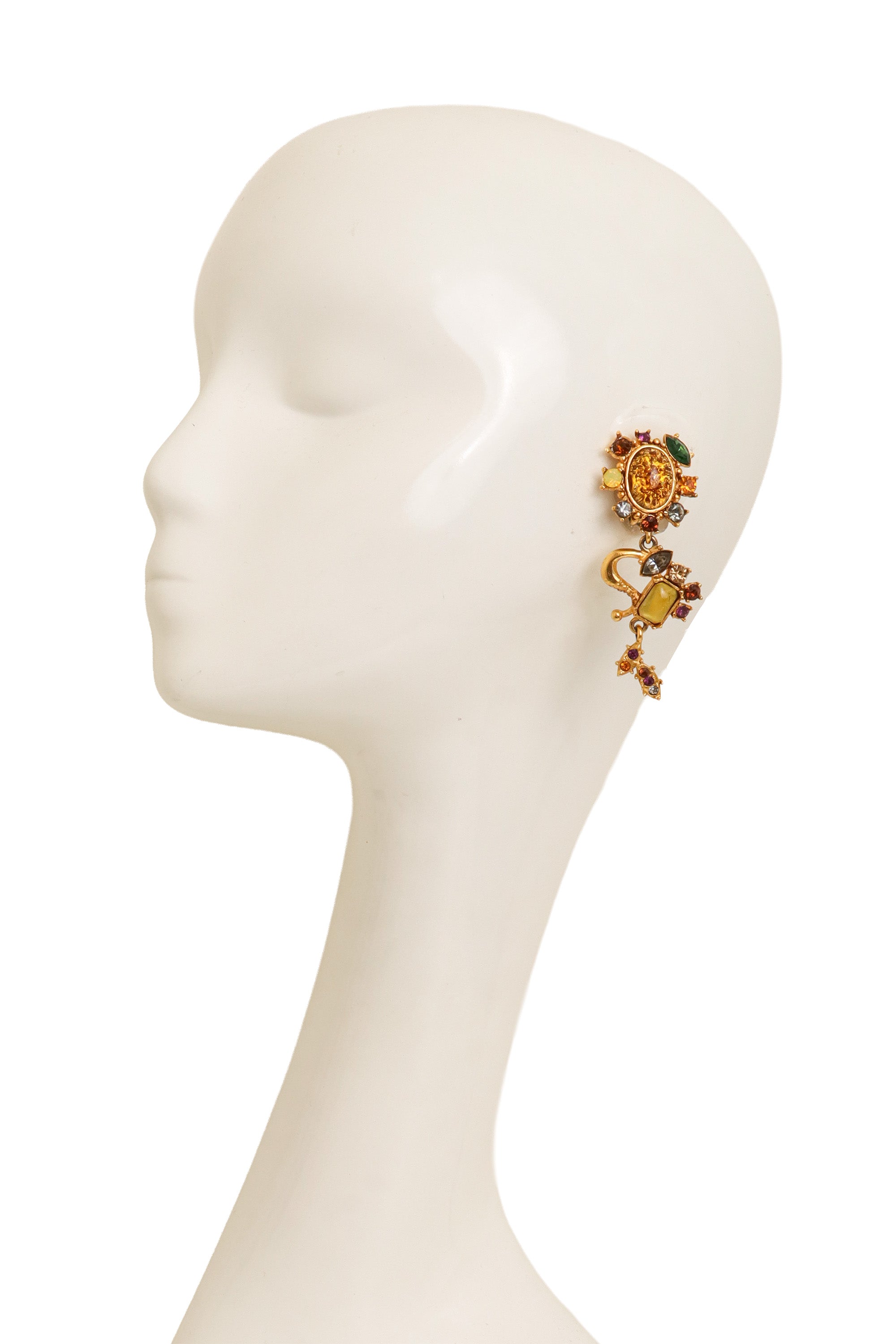 Jeweled Scroll Drop Earrings by Christian Lacroix on mannequin @ Recess LA