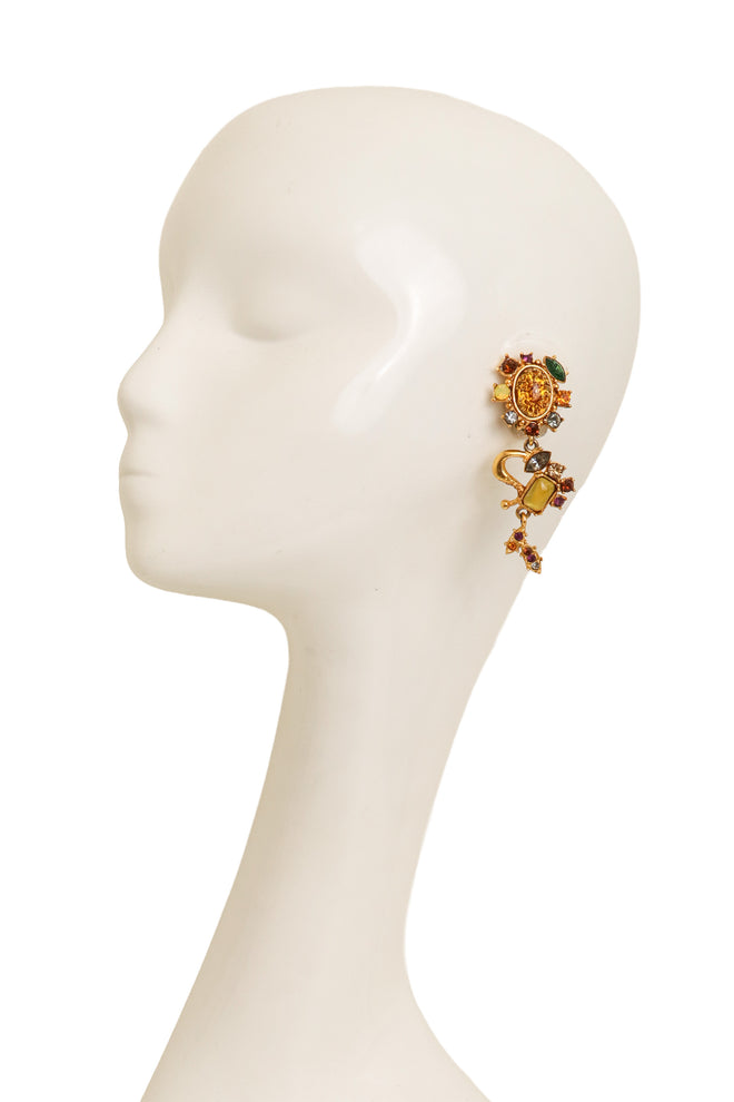 Jeweled Scroll Drop Earrings by Christian Lacroix on mannequin @ Recess LA