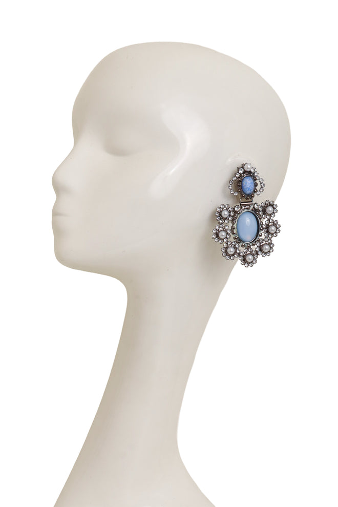 floral Cabochon Cluster Earrings by Moans on mannequin @ Recess LA