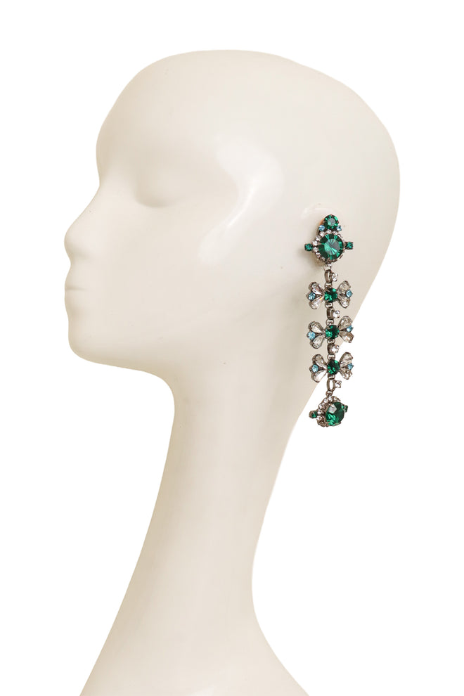 Crystal Bow Cascade Earrings by Moans on mannequin @ Recess LA