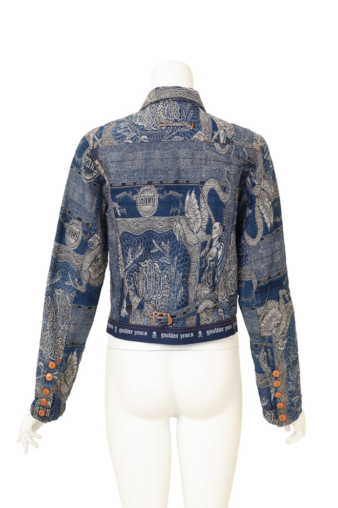 Vintage Jean Paul Gaultier Jacquard Dragon Jacket on mannequin back @ Recess LA