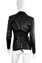 Vintage Jean Paul Gaultier Femme Leather Corset Jacket back on mannequin @recess la
