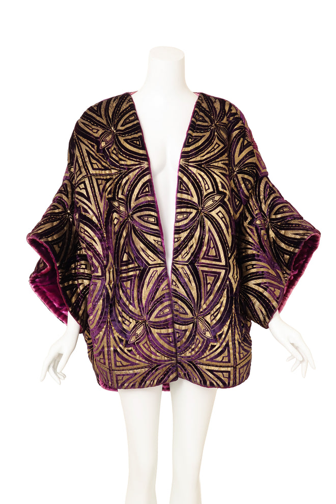 Vintage Charles Patricia Lester Metallic Devoré Velvet Cocoon Jacket on mannequin @ Recess LA