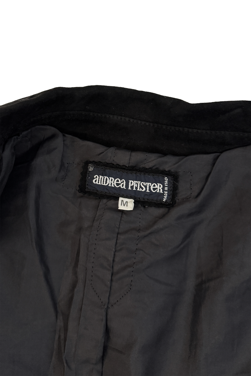 Vintage Andrea Pfister Suede Bow Jacket label @recess la