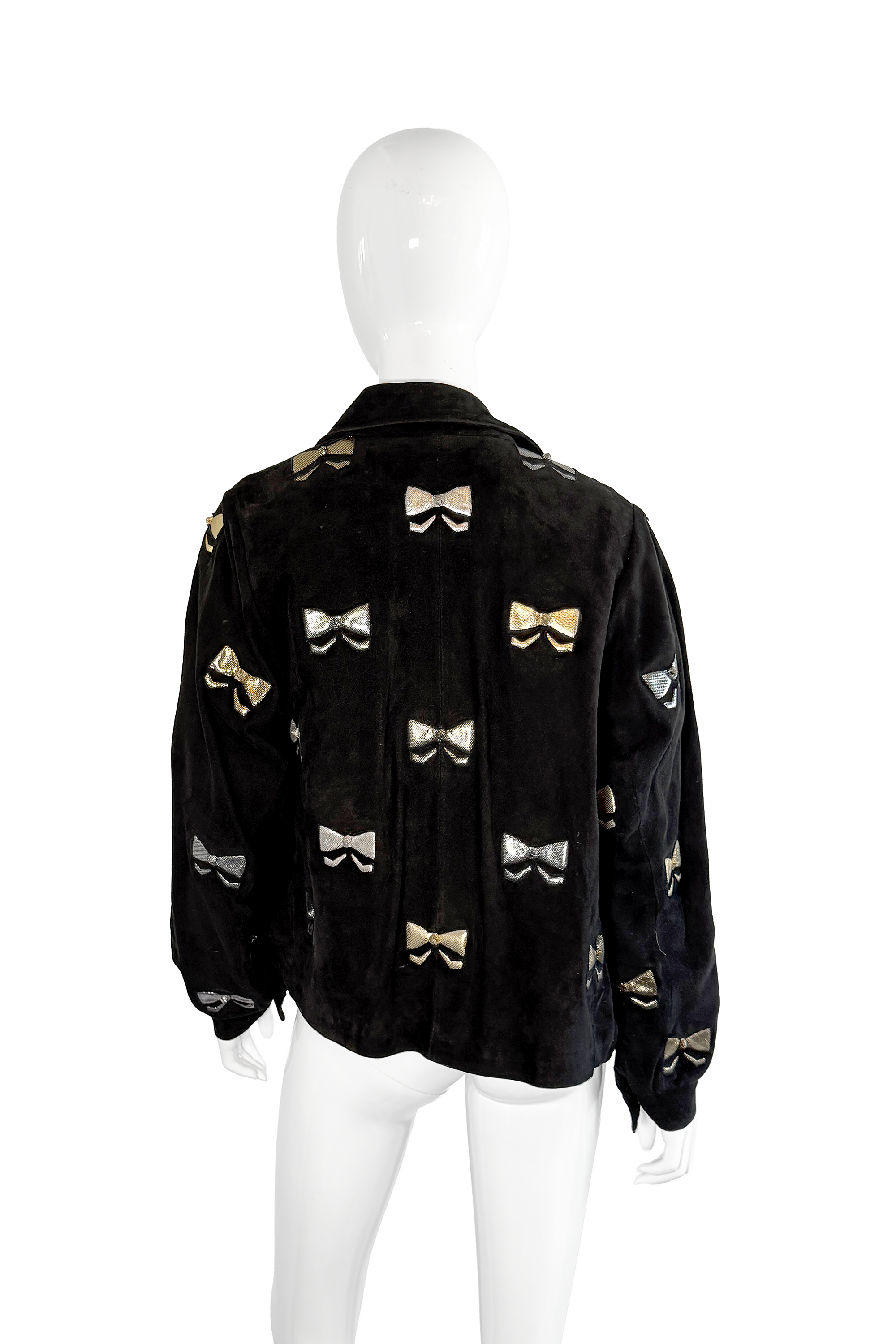Vintage Andrea Pfister Suede Bow Jacket back on mannequin @recess la