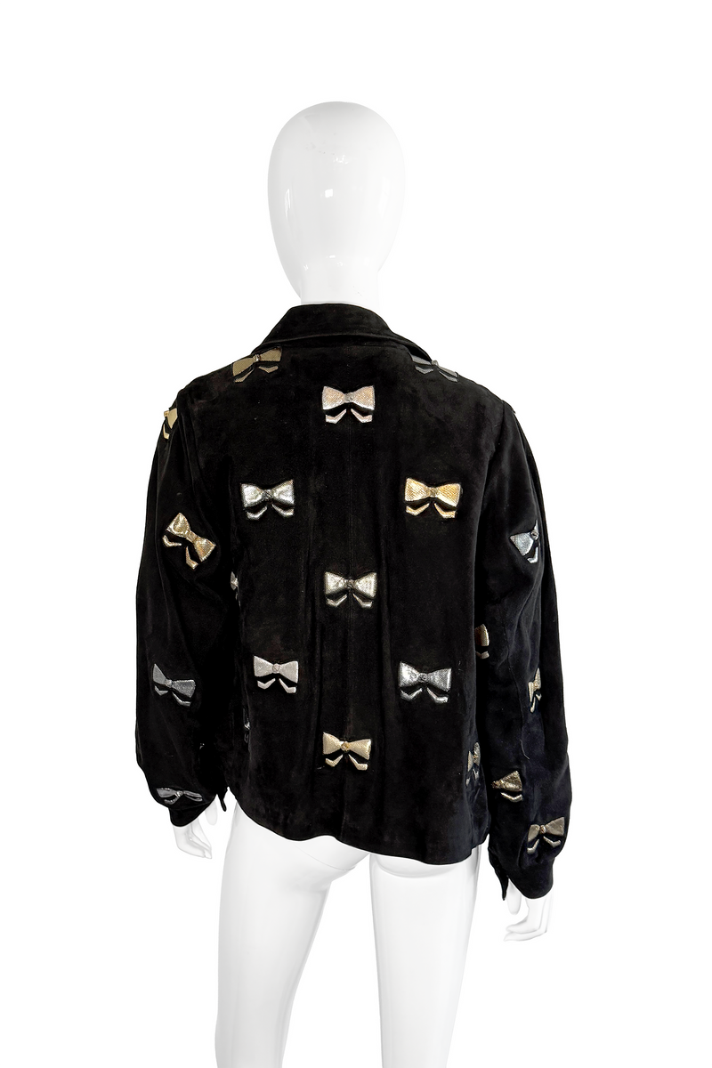 Vintage Andrea Pfister Suede Bow Jacket back on mannequin @recess la