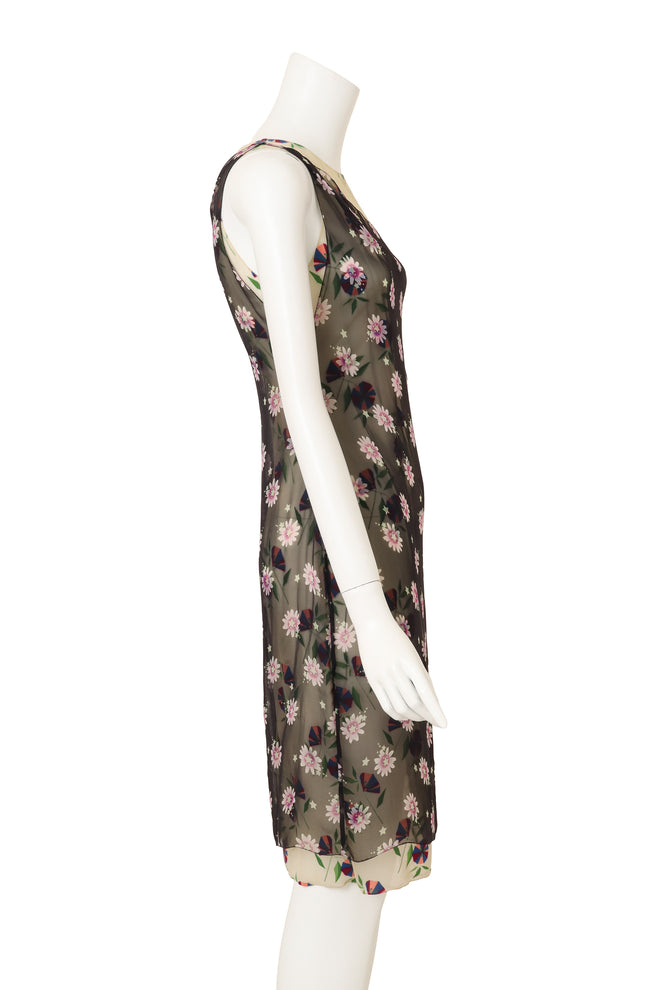 Vintage Gianni Versace Layered Mesh Floral Dress on mannequin side @ Recess LA