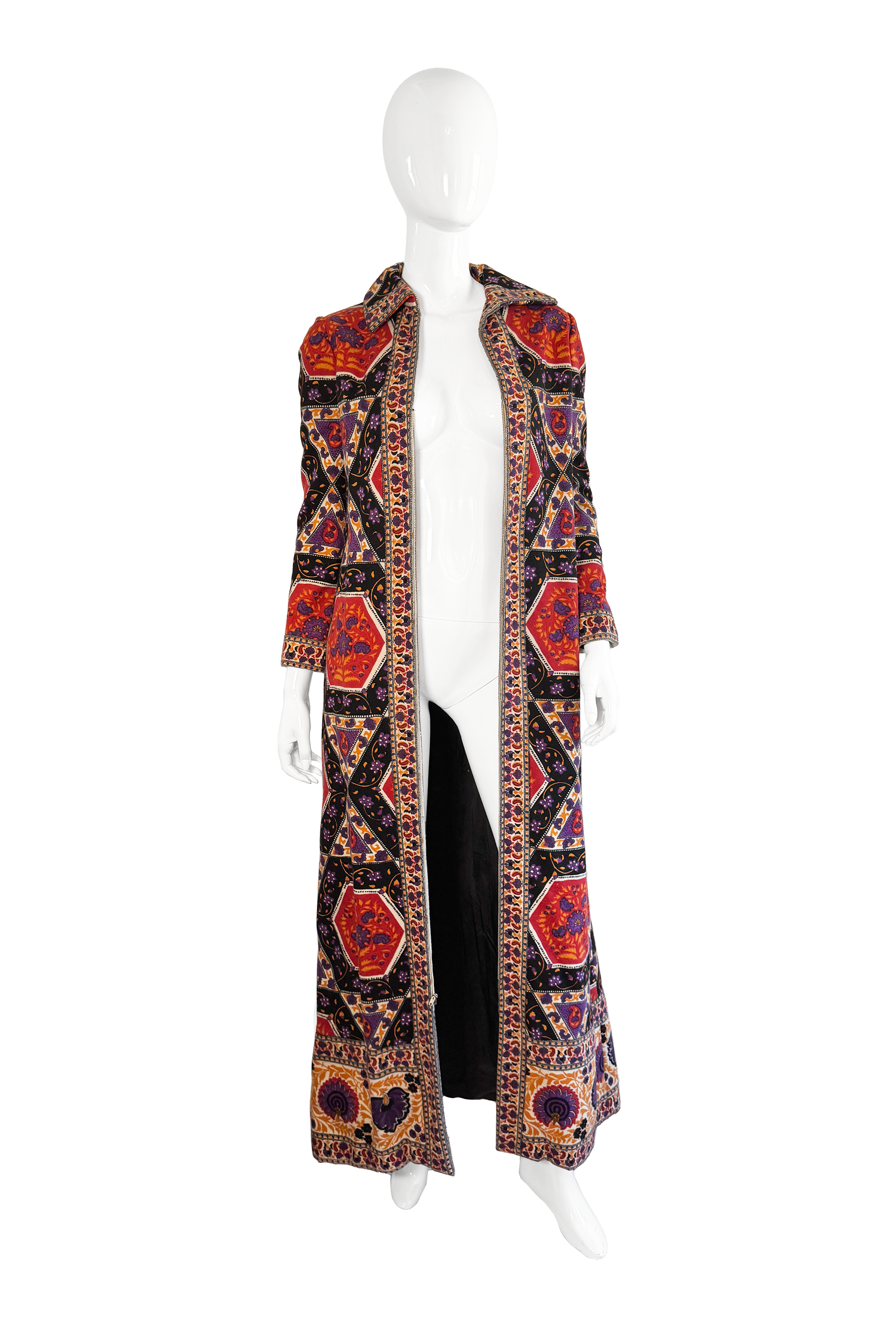 Vintage Malcolm Starr Ethnic Zip-Up Coat front on mannequin open @recess la