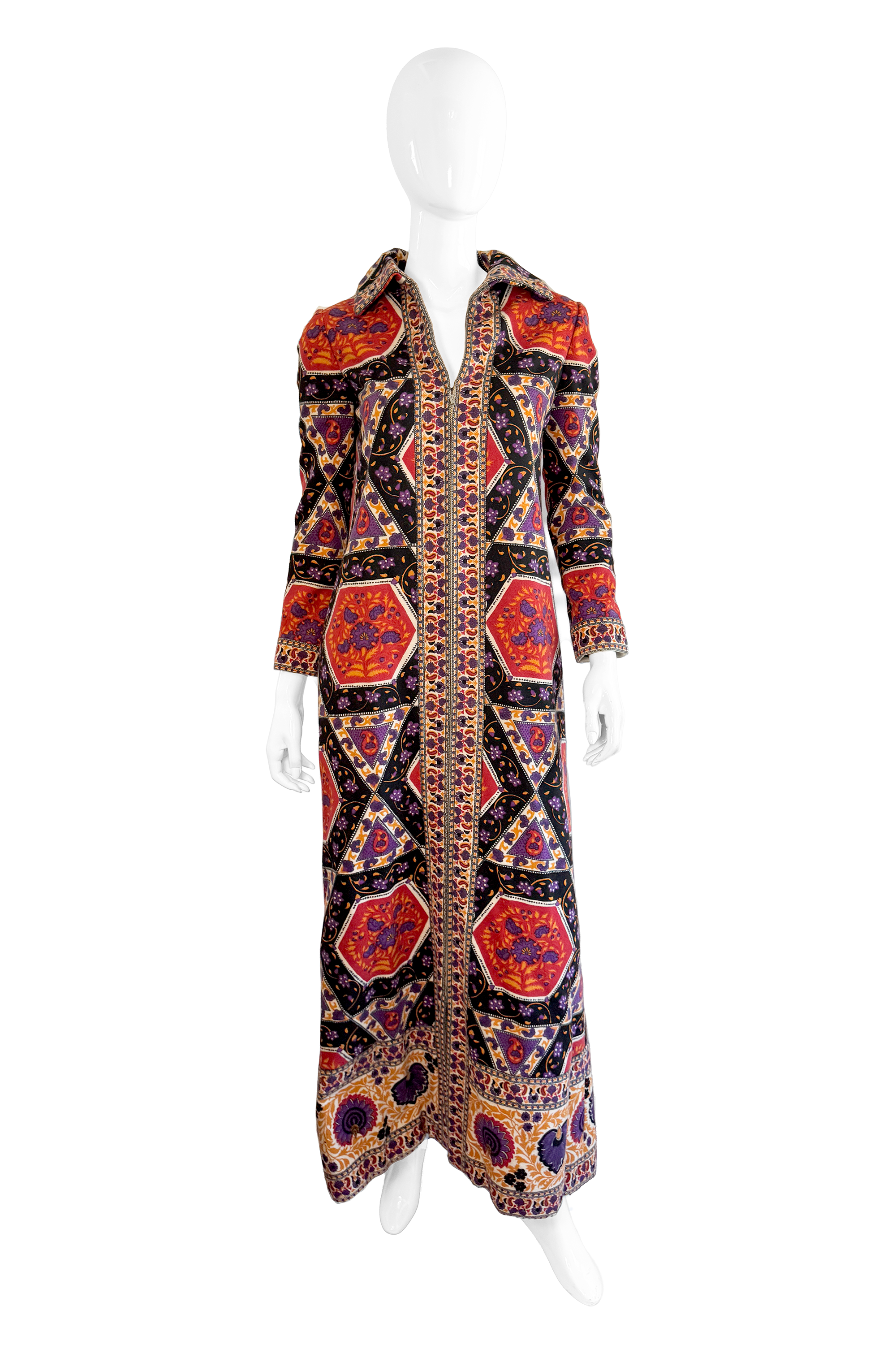 Vintage Malcolm Starr Ethnic Zip-Up Coat front on mannequin @recess la