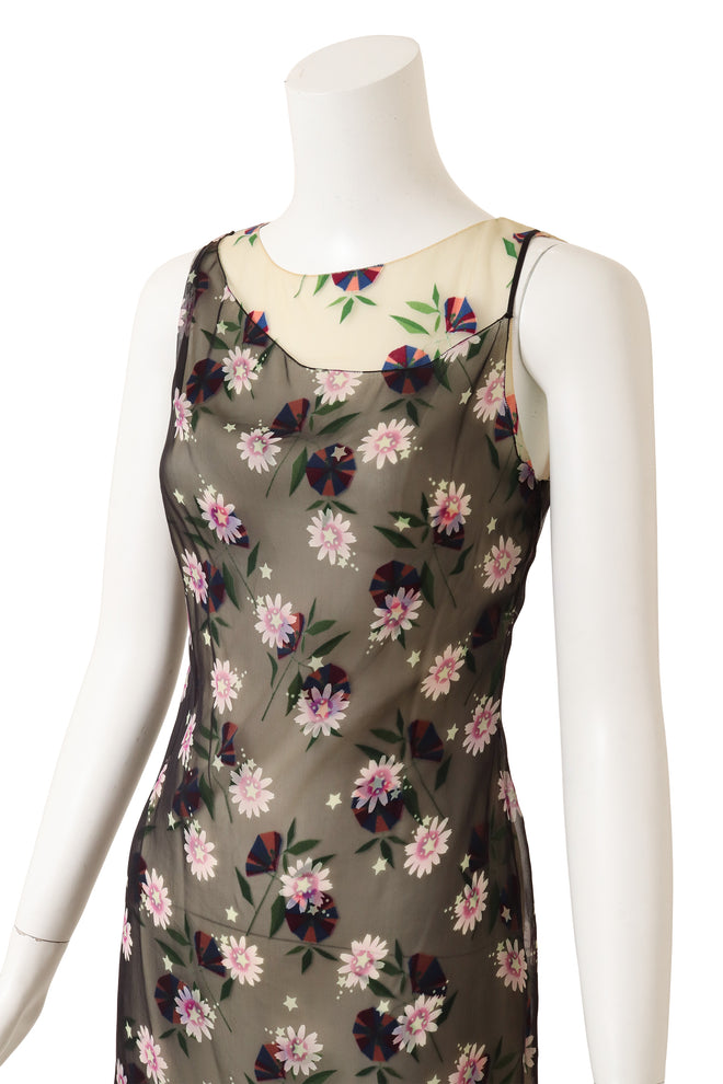 Vintage Gianni Versace Layered Mesh Floral Dress on mannequin close @ Recess LA