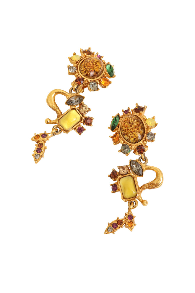 Jeweled Scroll Drop Earrings by Christian Lacroix close @ Recess LA