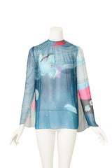 Hanae Mori Abstract Sheer Silk Long Sleeve Top @ Recess LA