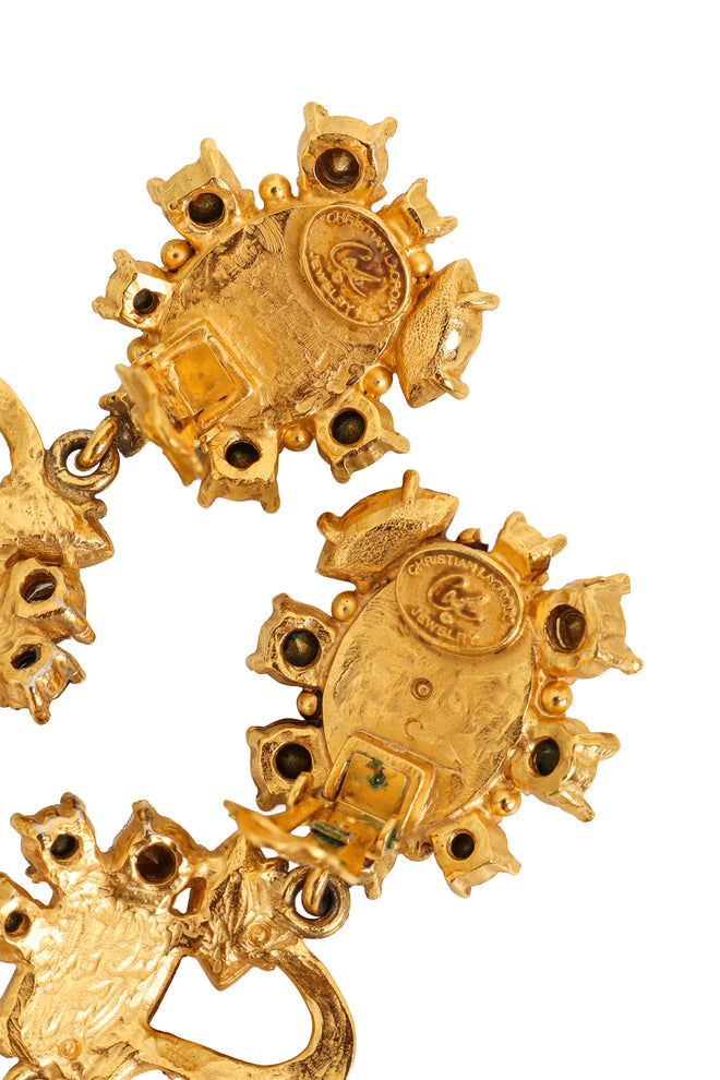 Jeweled Scroll Drop Earrings by Christian Lacroix  logo @ Recess LA