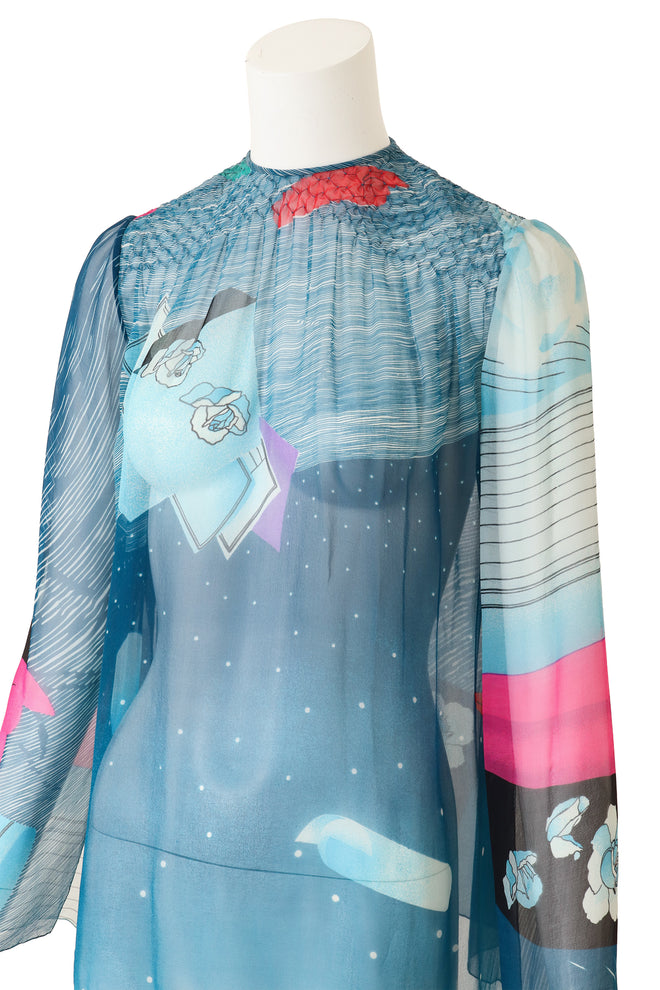 Hanae Mori Abstract Sheer Silk Long Sleeve Top close up @ Recess LA