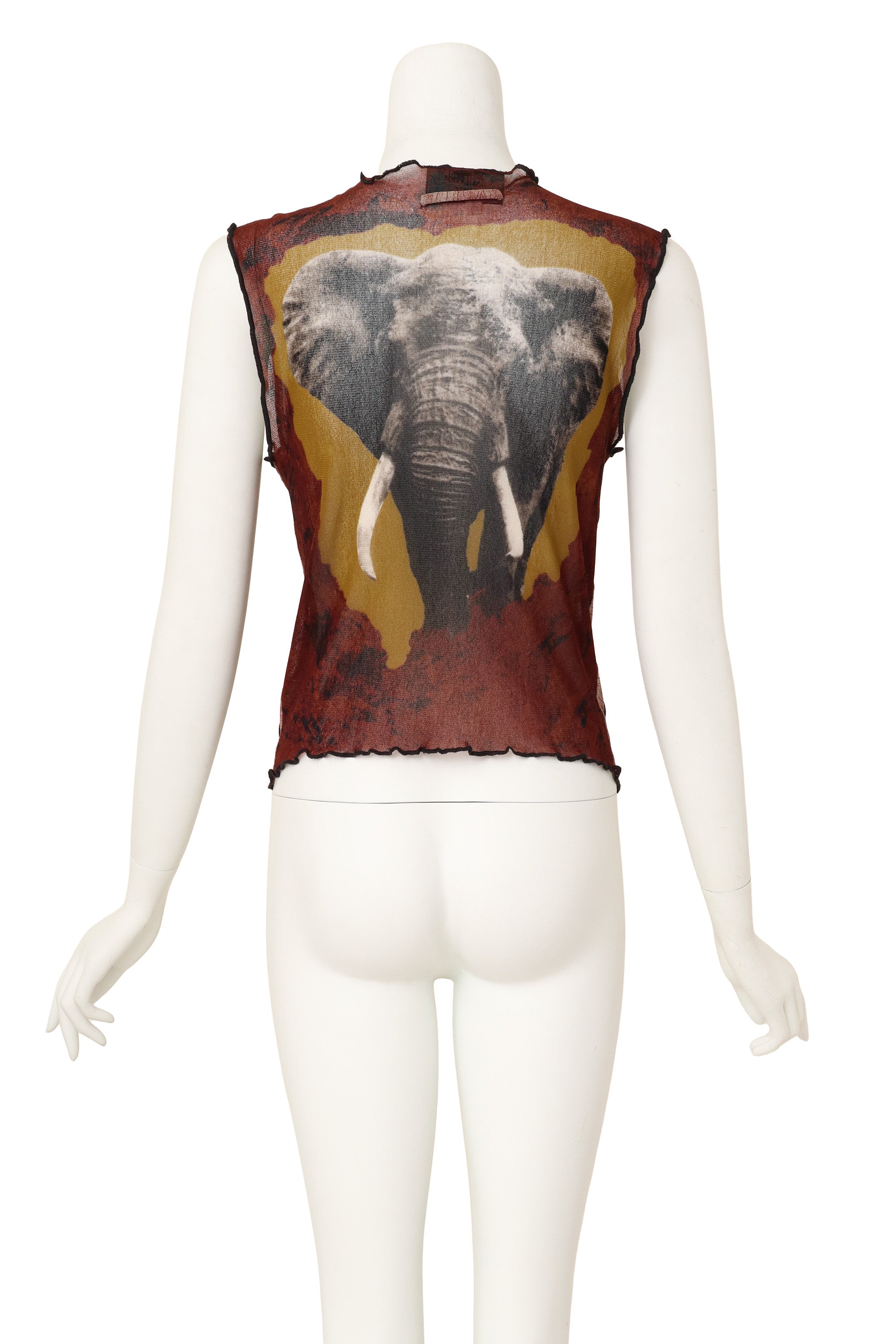mesh elephant vest by Jean Paul Gaultier on mannequin back @ Recess LA