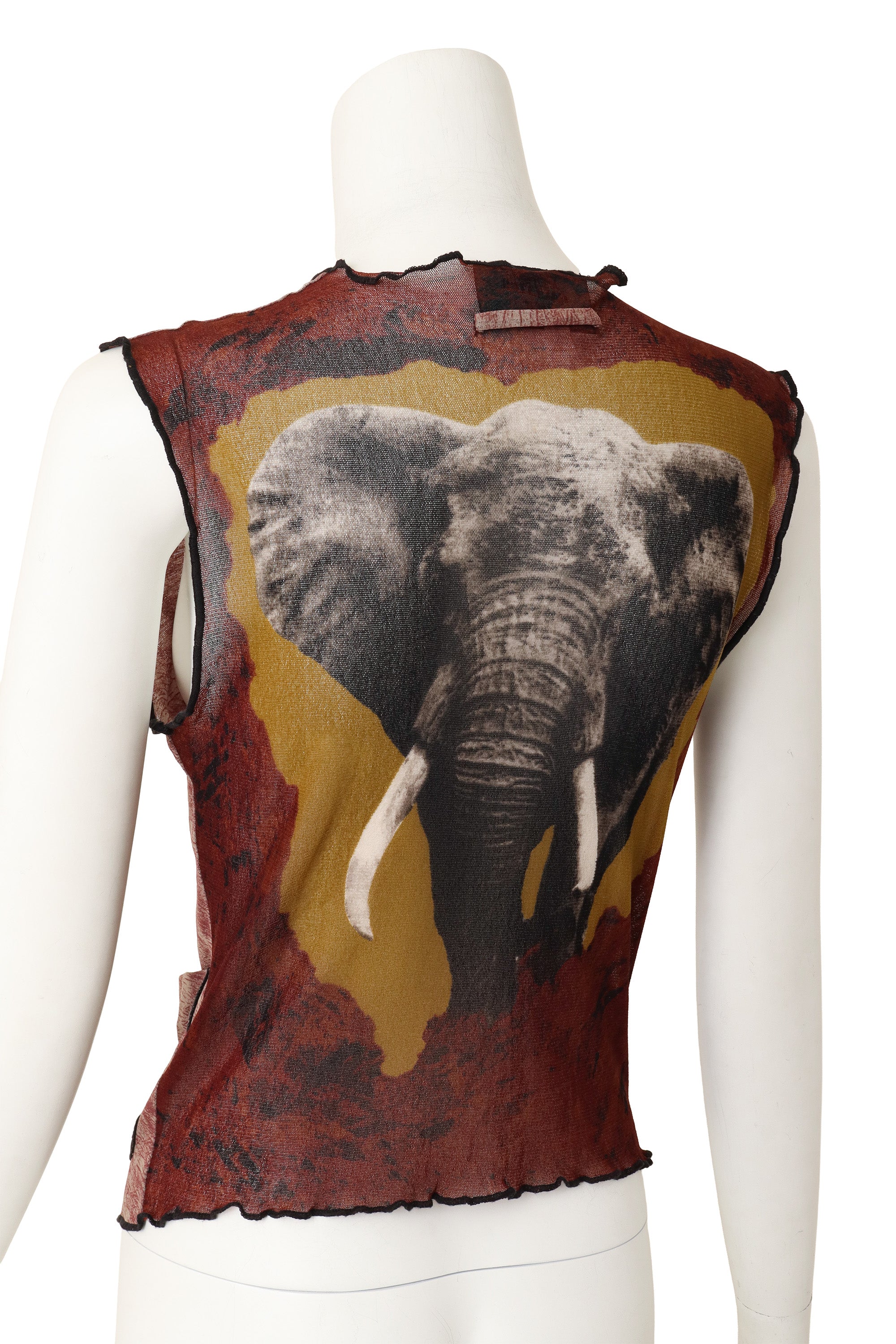 mesh elephant vest by Jean Paul Gaultier on mannequin back close @ Recess LA