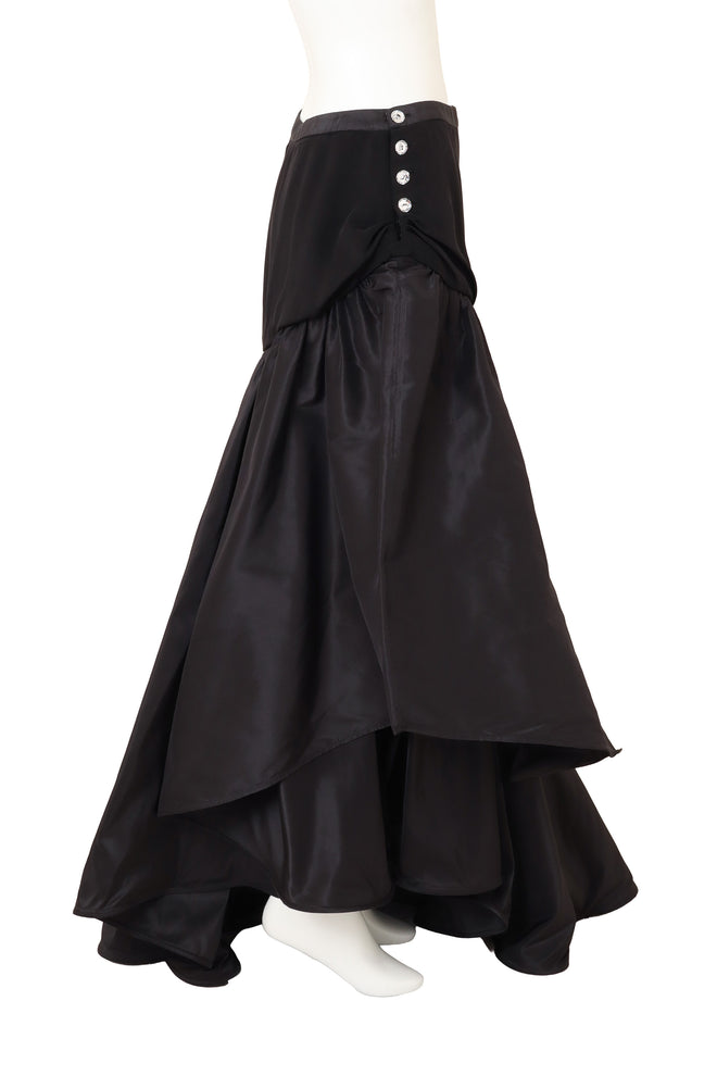 Vintage Azzaro Asymmetrical Crystal Button Skirt on mannequin side @ Recess LA