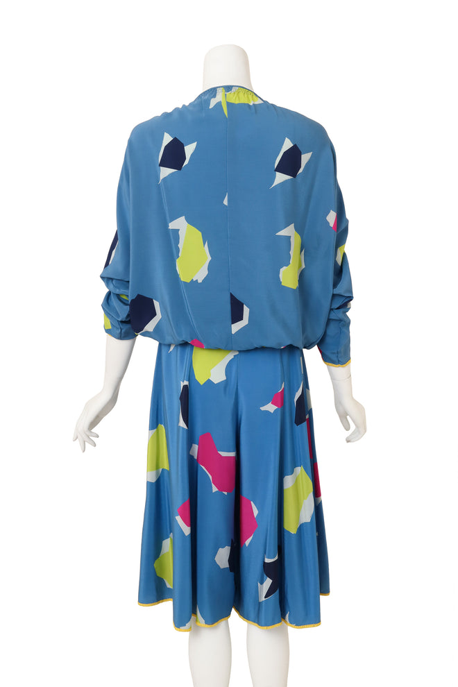 Vintage Chloe Abstract Geometric Culottes & Blouse Set on mannequin back @ Recess LA