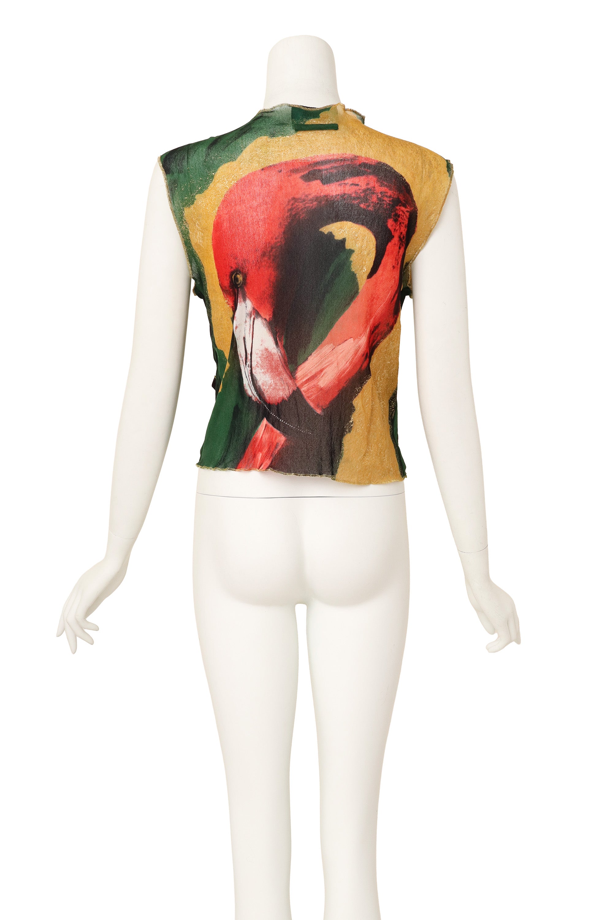 Flamingo vest top by Jean Paul Gaultier on mannequin back @ Recess LA
