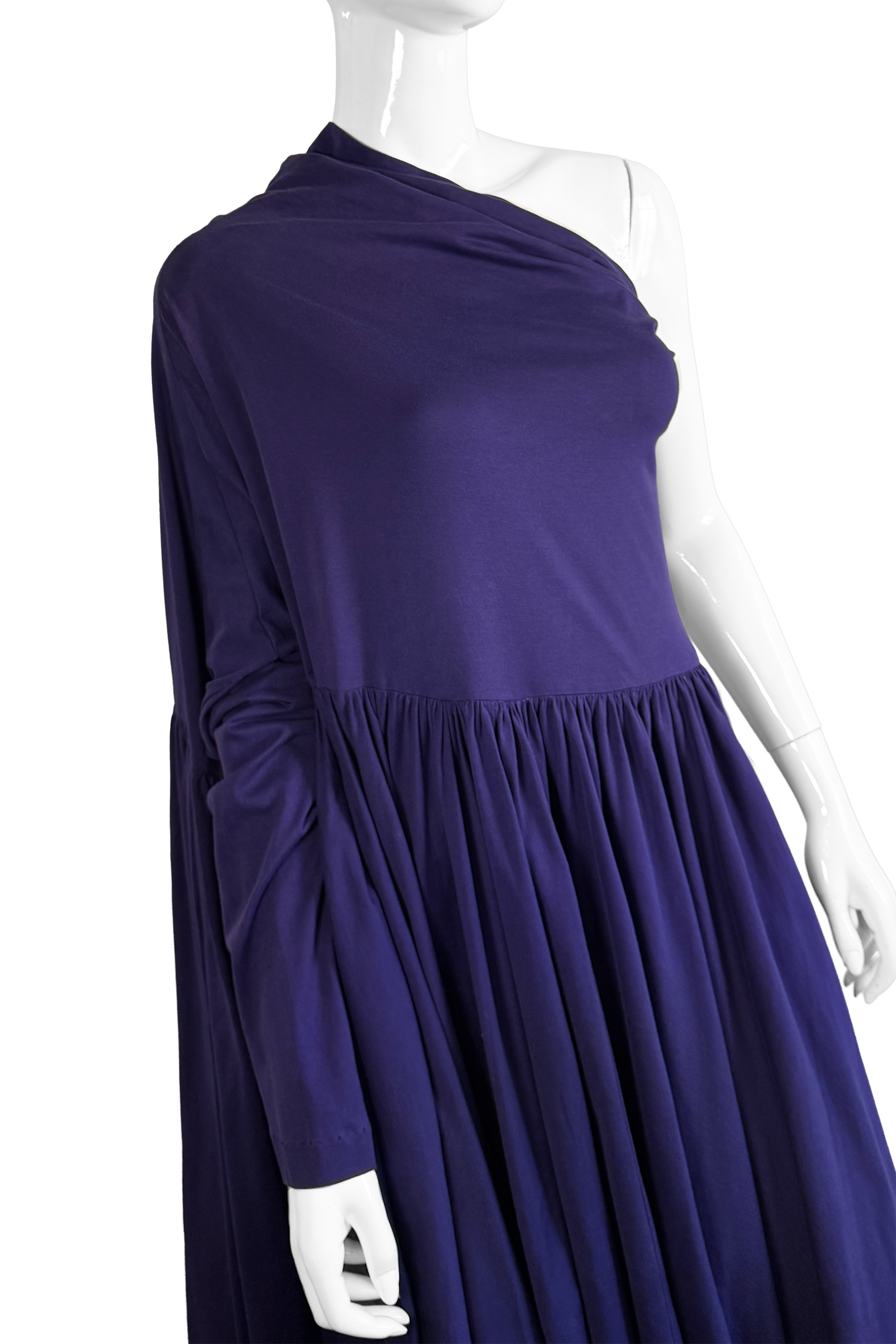 Vintage Rome Gigli One Shoulder Cowl Dress front on mannequin detail @recess la