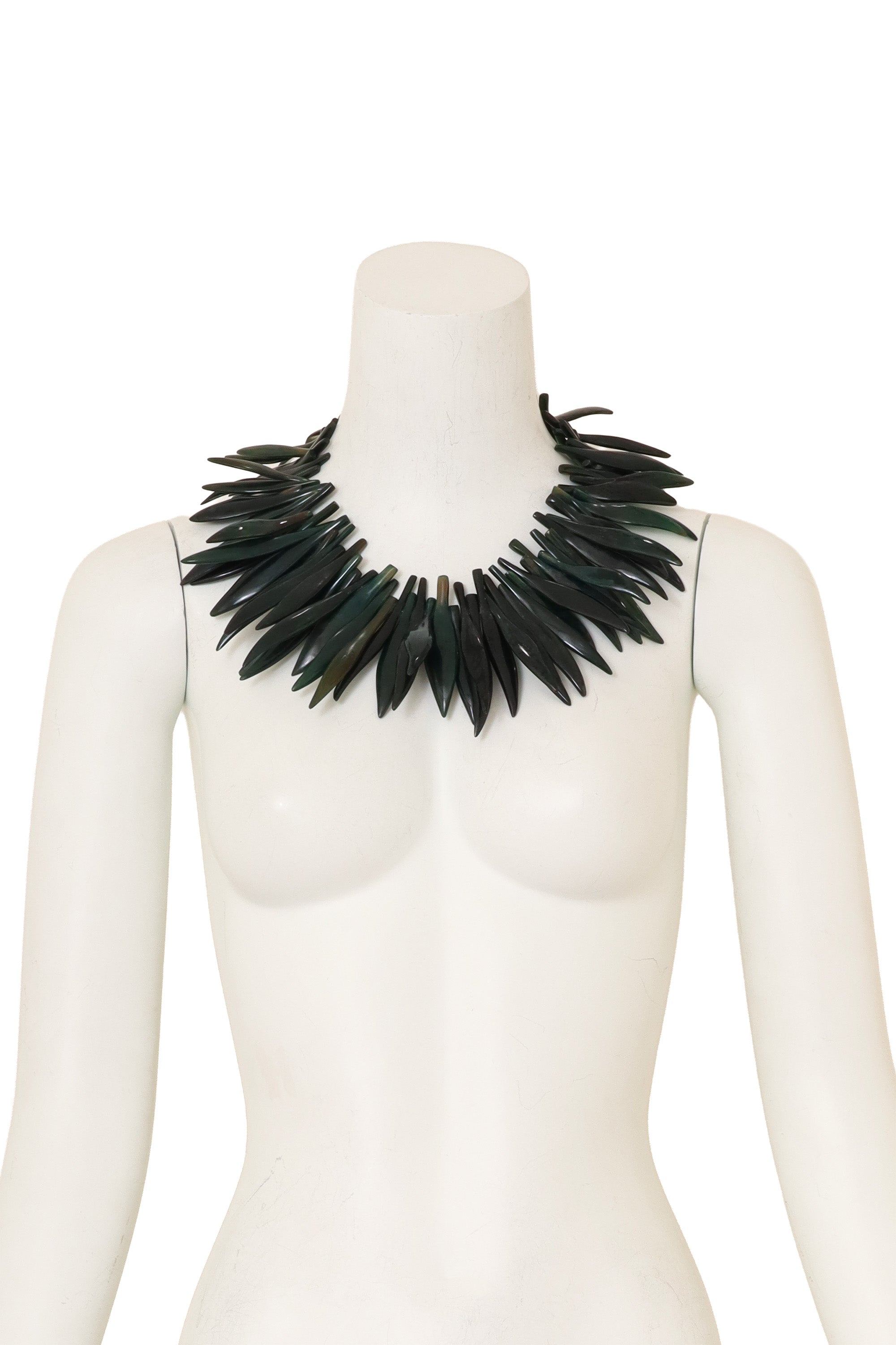 Green Resin Leaf Spike Collar by Monies on mannequin @ Recess LA