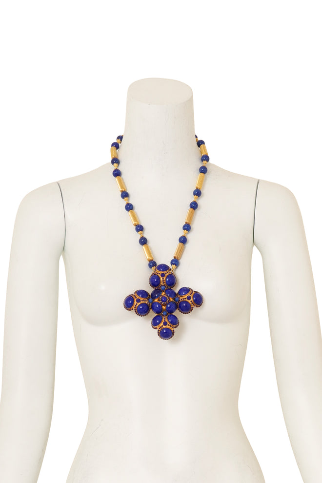 Lapis Maltese Cross Necklace by William De Lillo on mannequin @ Recess LA