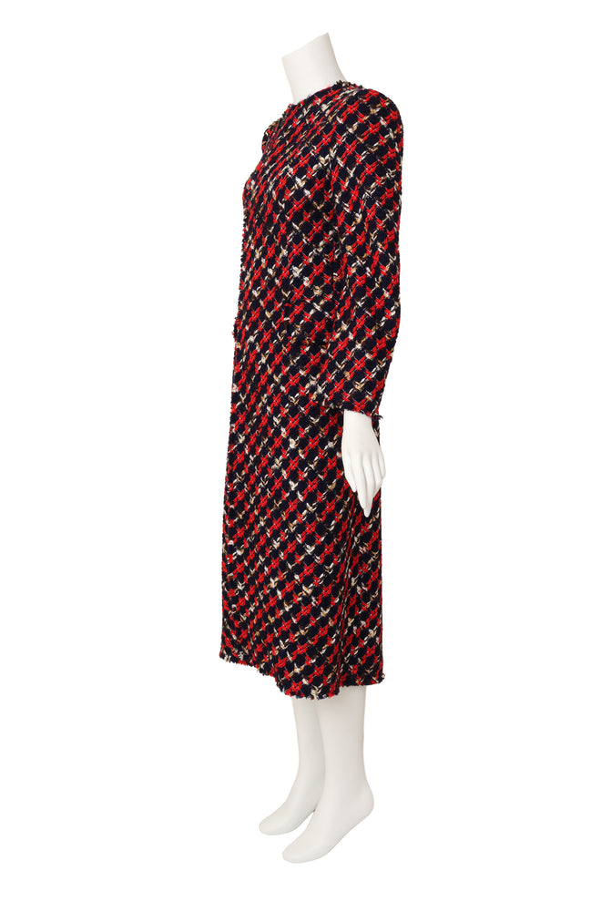 Woven bouclé plaid coat by Juna Watanabe x Comme Des Garçons side profile @ Recess LA