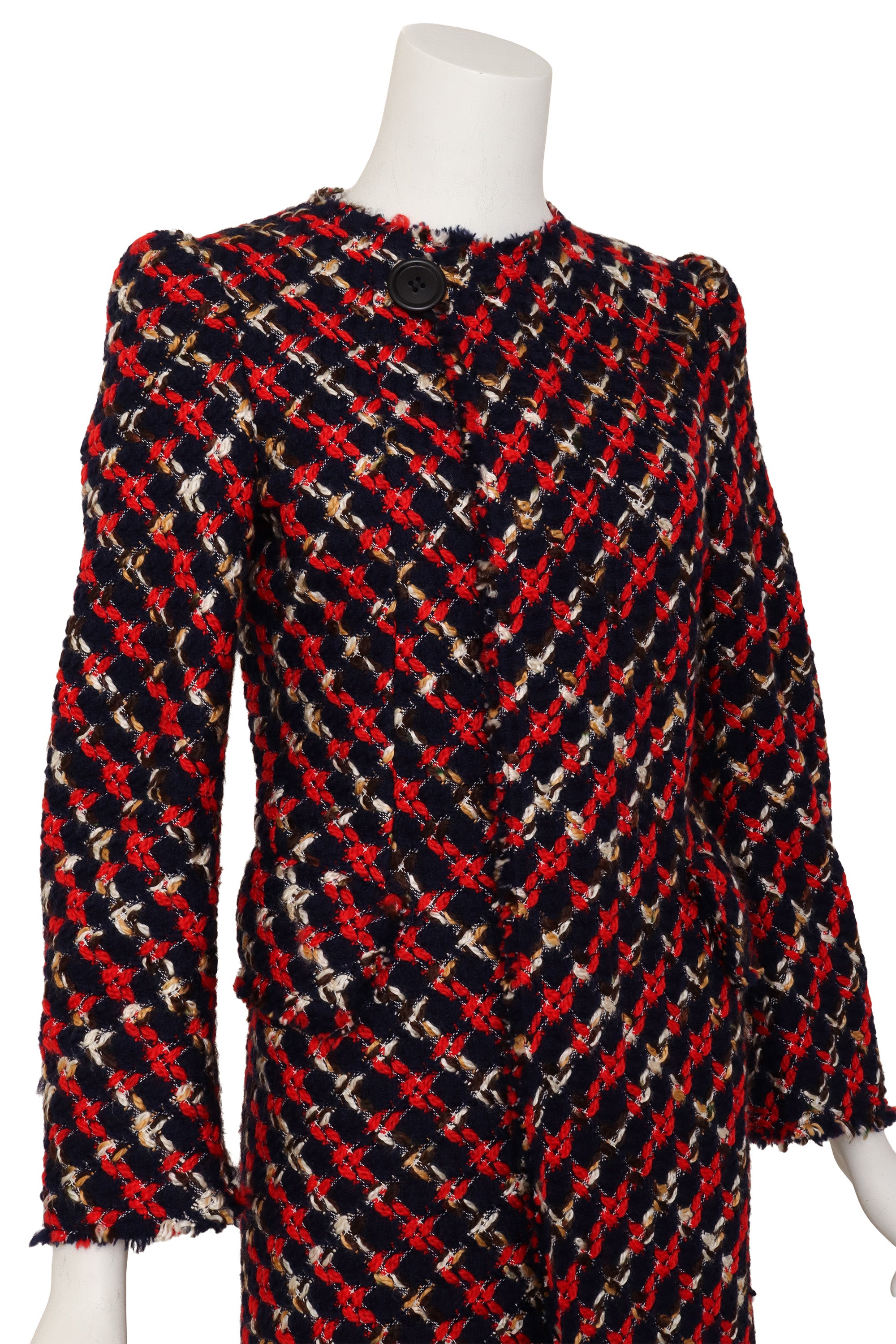 Woven bouclé plaid coat by Juna Watanabe x Comme Des Garçons up close @ Recess LA