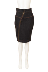 Vintage Asymmetrical Zip Denim Skirt on mannequin @ Recess LA