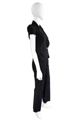 Vintage John Galliano Pinstripe Top & Pant Suit side on mannequin @recess la