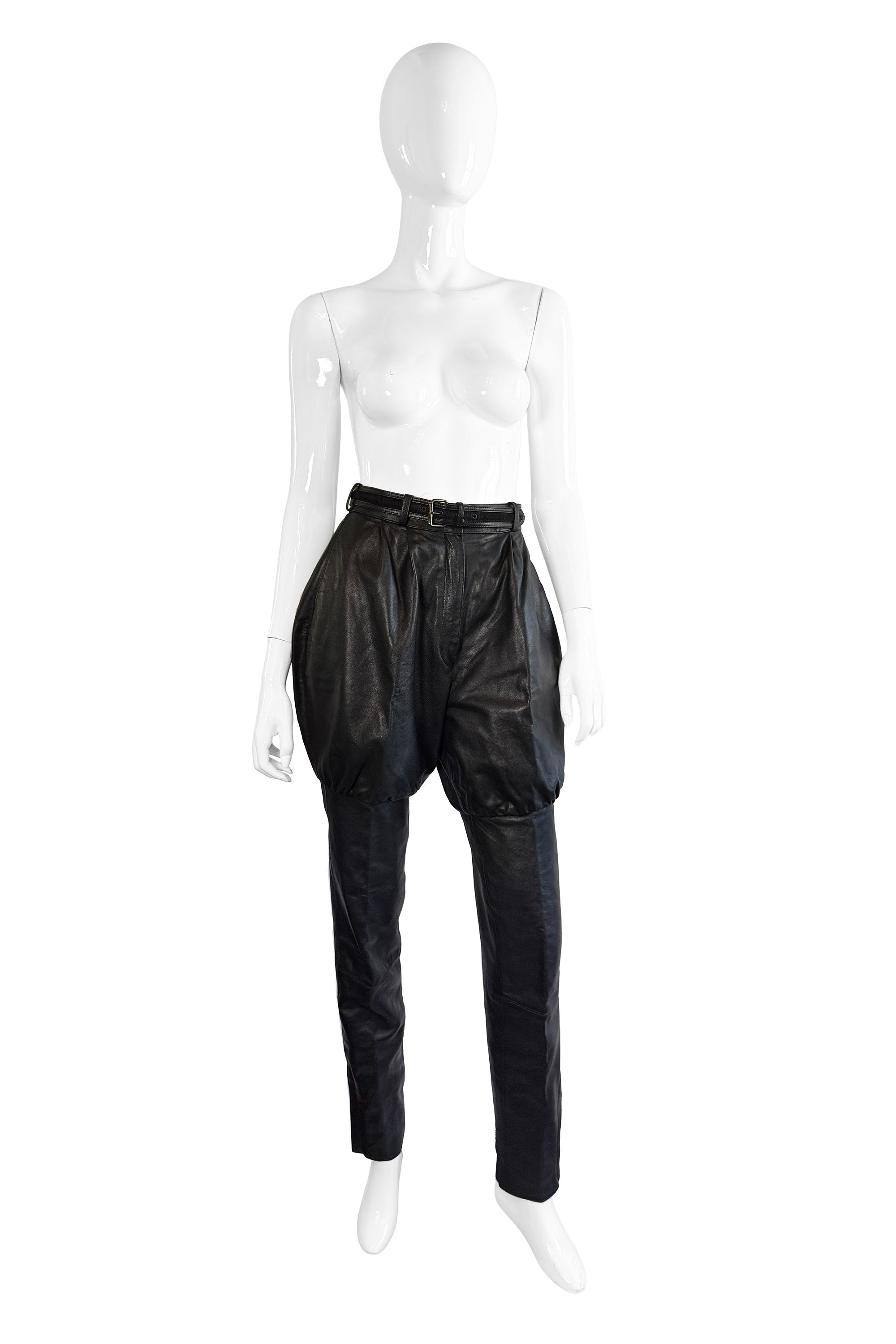 Vintage Gianni Versace Bubble Straight Leg Leather Pant front on mannequin @recess la
