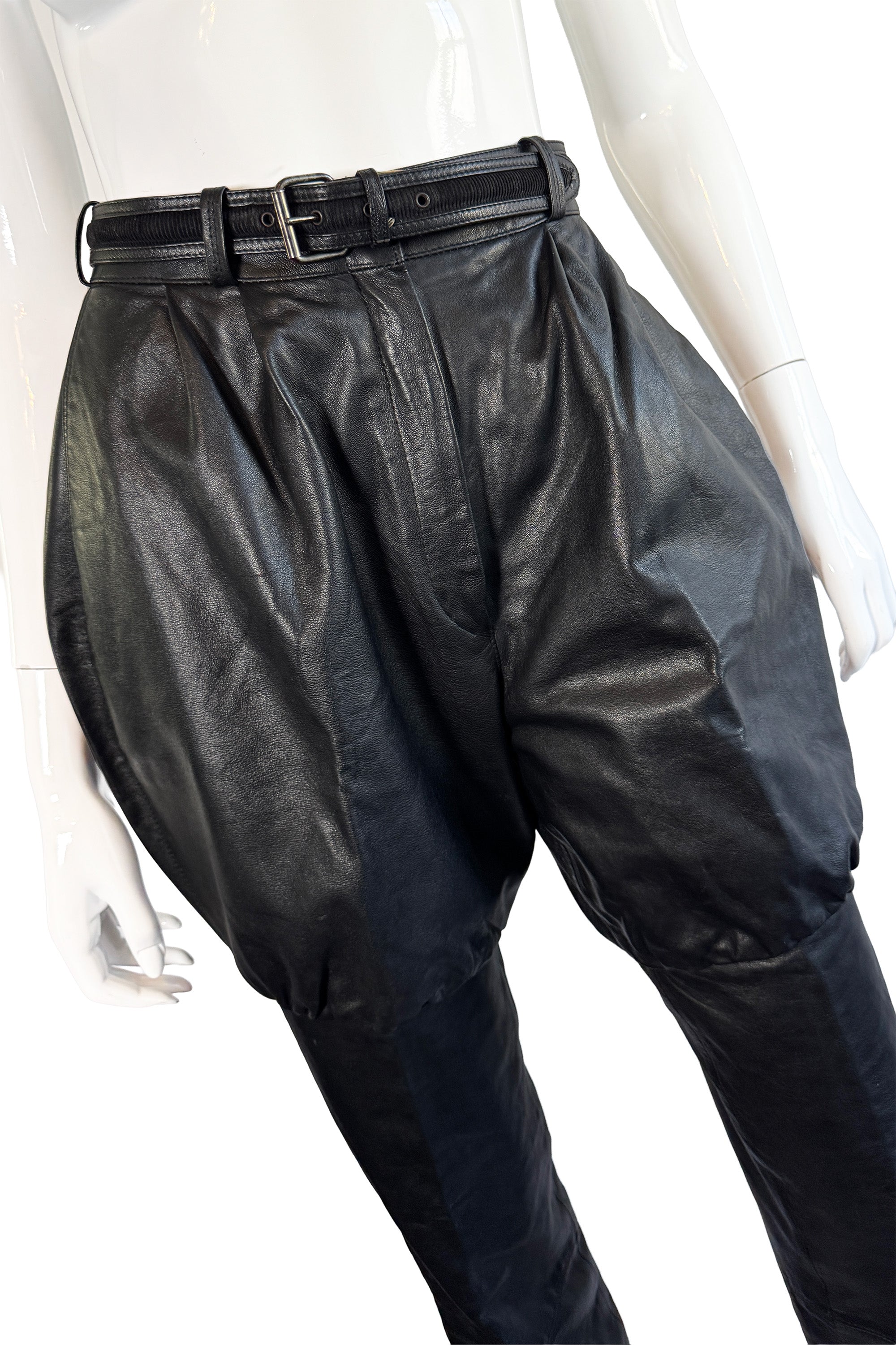 Vintage Gianni Versace Bubble Straight Leg Leather Pant front detail on mannequin @recess la
