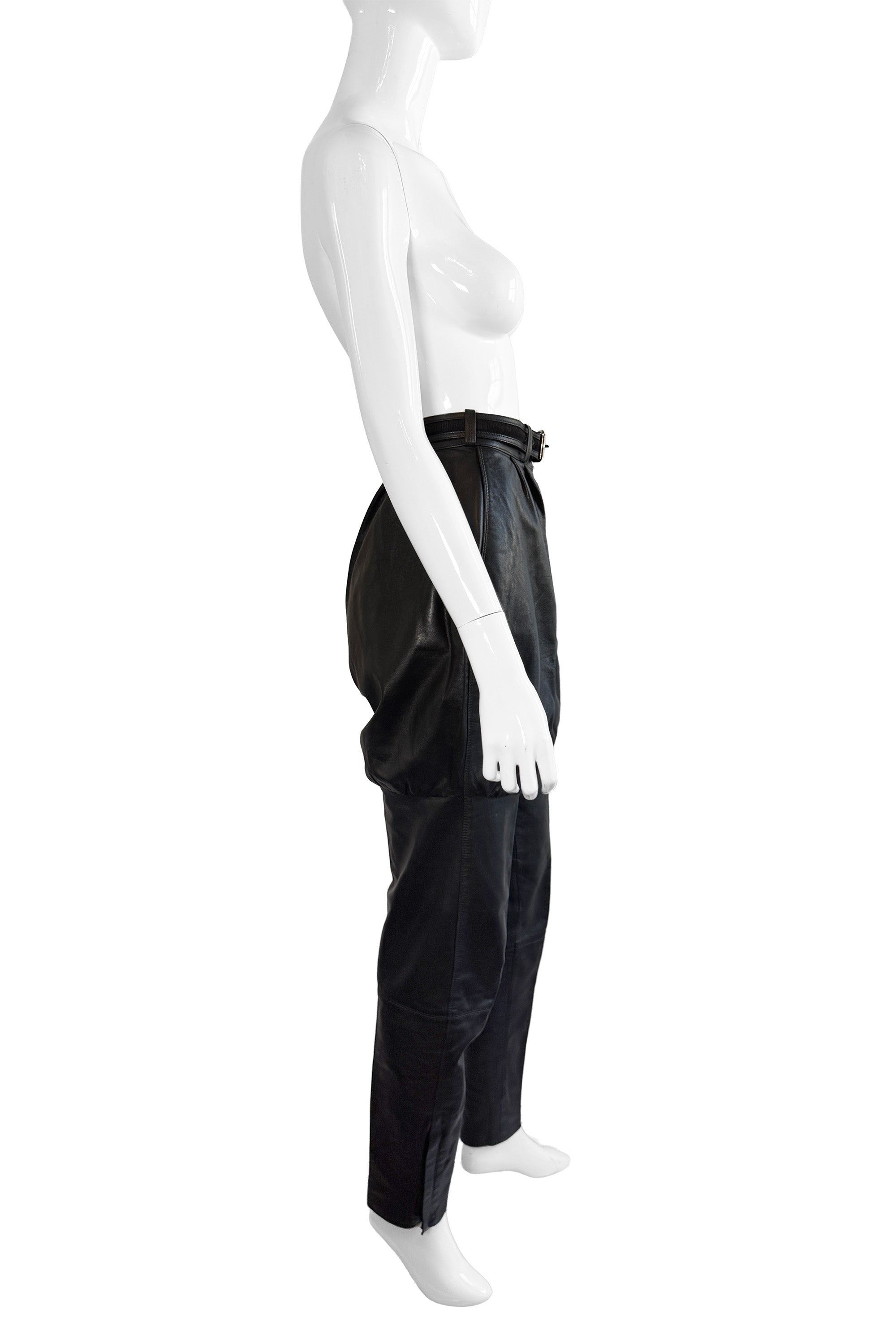Vintage Gianni Versace Bubble Straight Leg Leather Pant side on mannequin @recess la