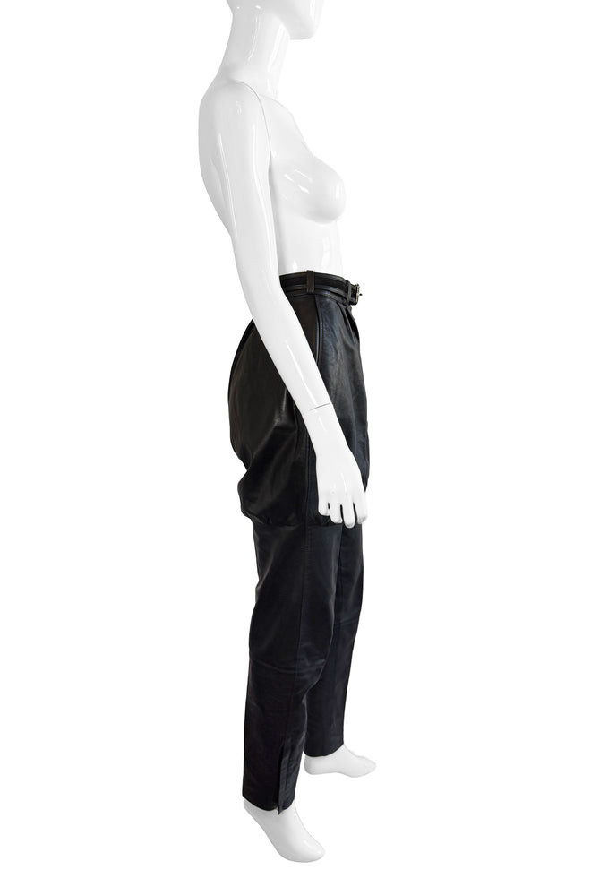 Vintage Gianni Versace Bubble Straight Leg Leather Pant side on mannequin @recess la
