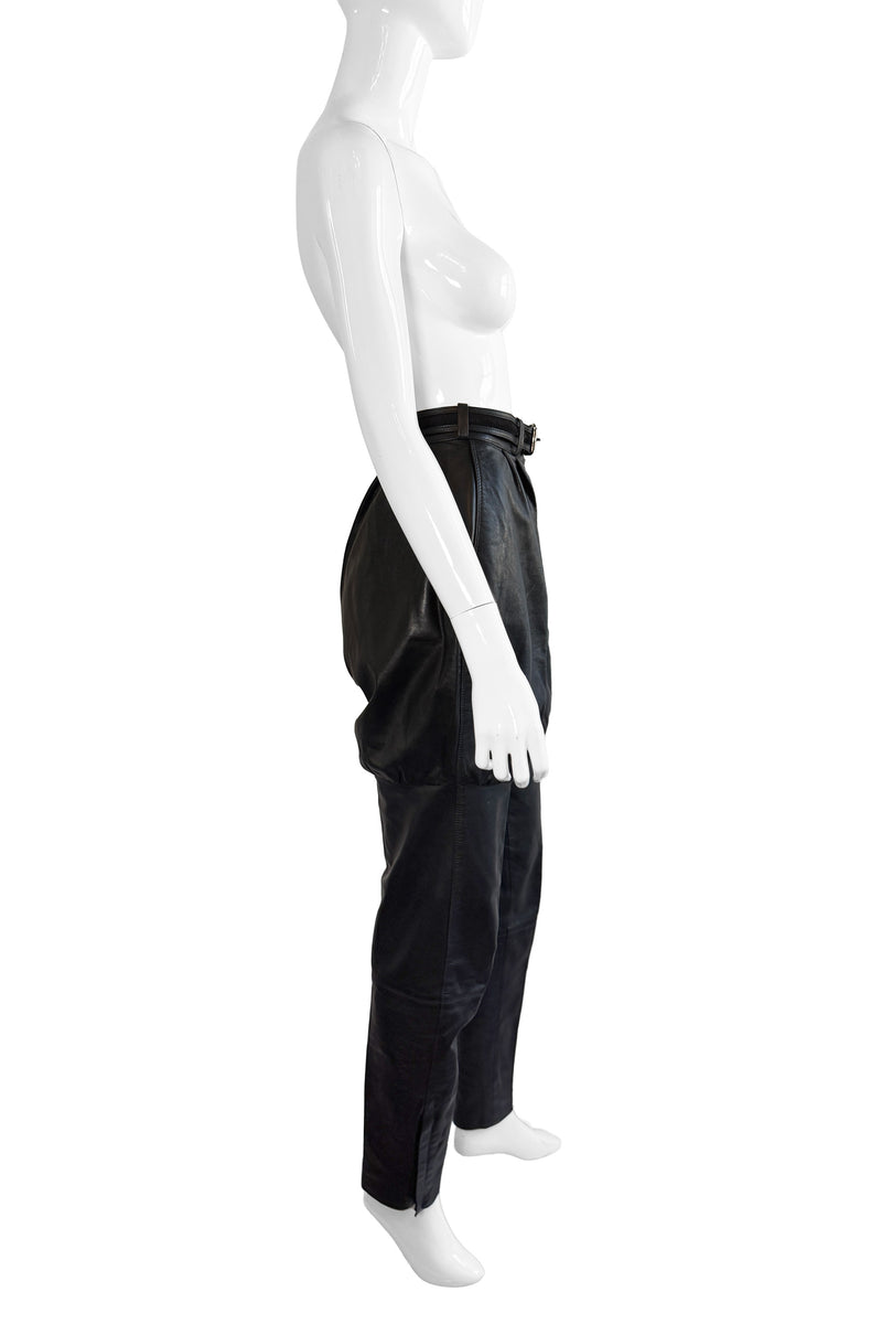 Vintage Gianni Versace Bubble Straight Leg Leather Pant side on mannequin @recess la