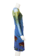Vintage Vivienne Tam Gold Fish Mesh Top & Skirt Set side @ Recess LA