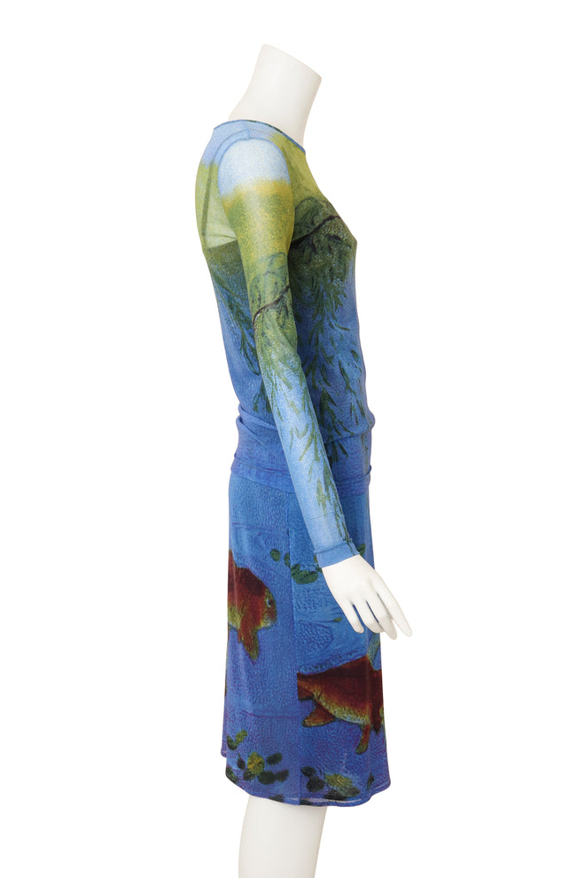 Vintage Vivienne Tam Gold Fish Mesh Top & Skirt Set side @ Recess LA