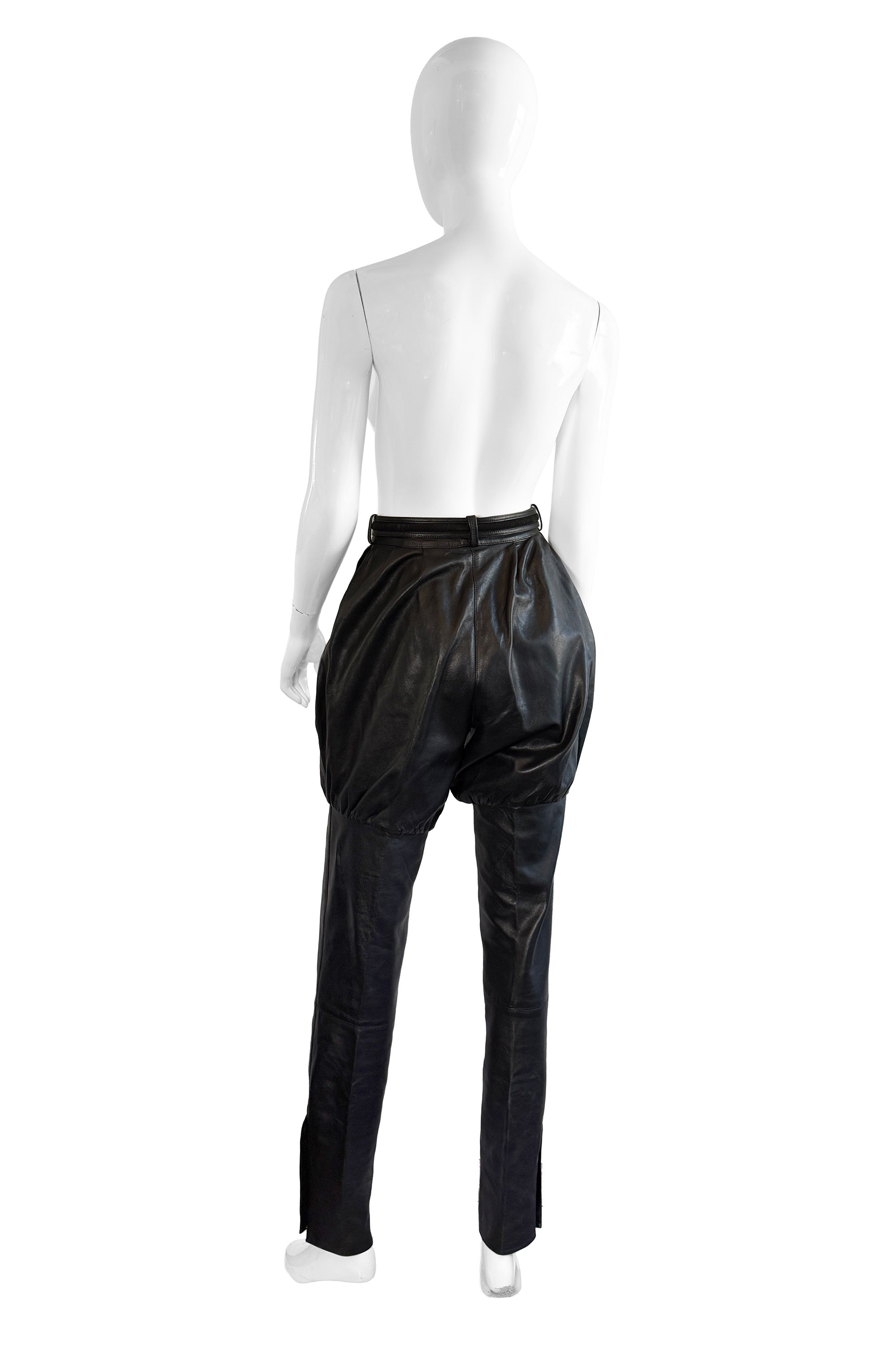 Vintage Gianni Versace Bubble Straight Leg Leather Pant back on mannequin @recess la
